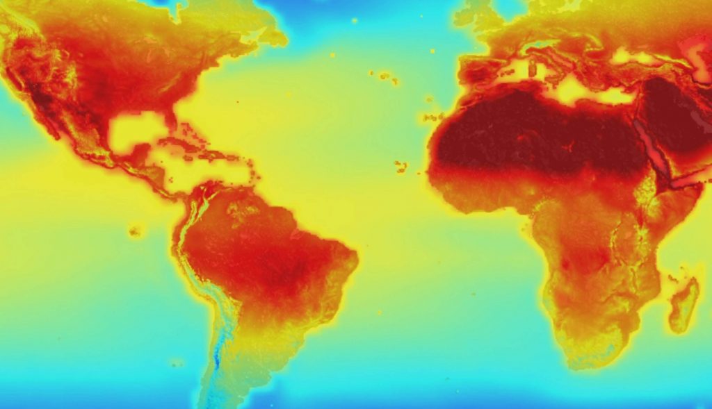 mapa do planeta Terra mostra o aquecimento global